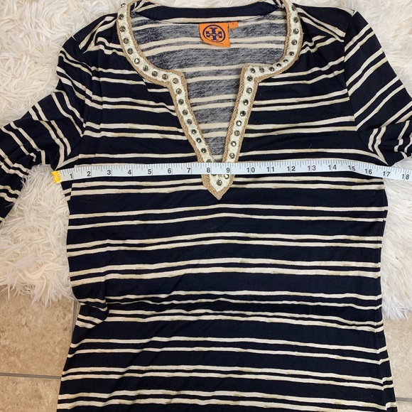 Tory Burch Evan Embellished Striped Silk-Jersey - Picture 4 of 8